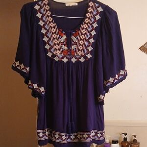 Orange Creek‎ Bohemian Navy Blouse/dress with Embroidery, Sz.L